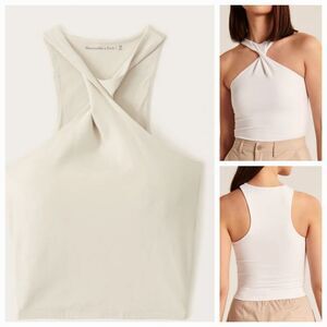 🔺️NWT Abercrombie & Fitch Tan Twisted High Neck Crop Sleeveless Top XXSmall